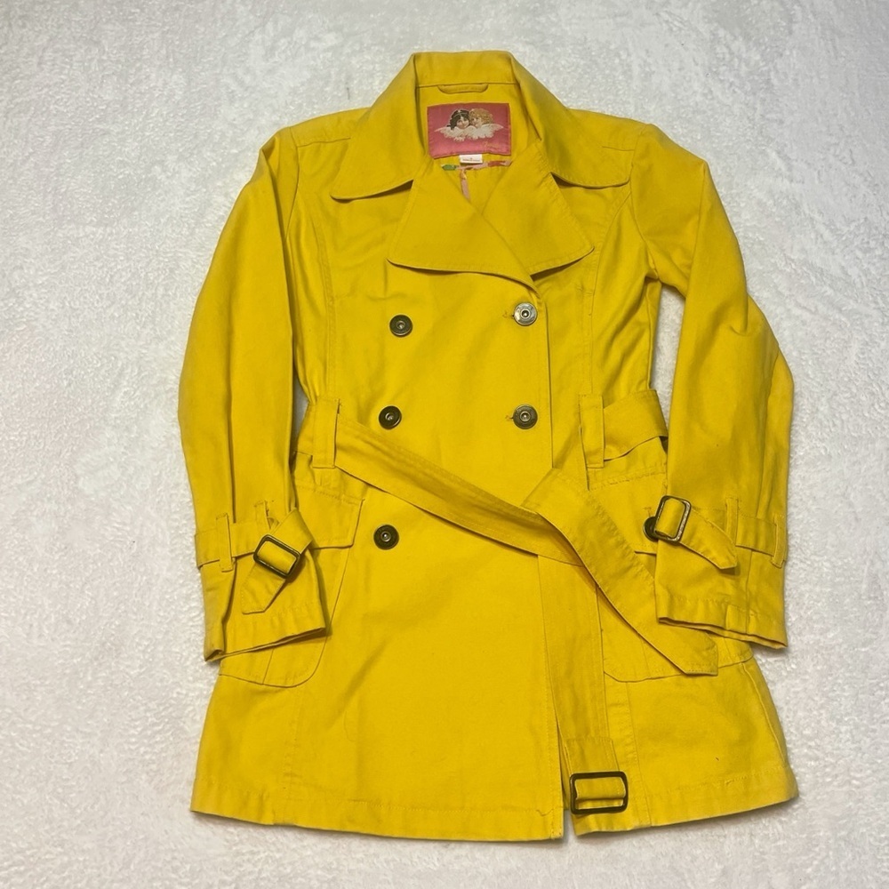 Fiorucci Bright Yellow Double Breasted Transitional Spring Trench Dopamine Coat - Picture 10 of 16